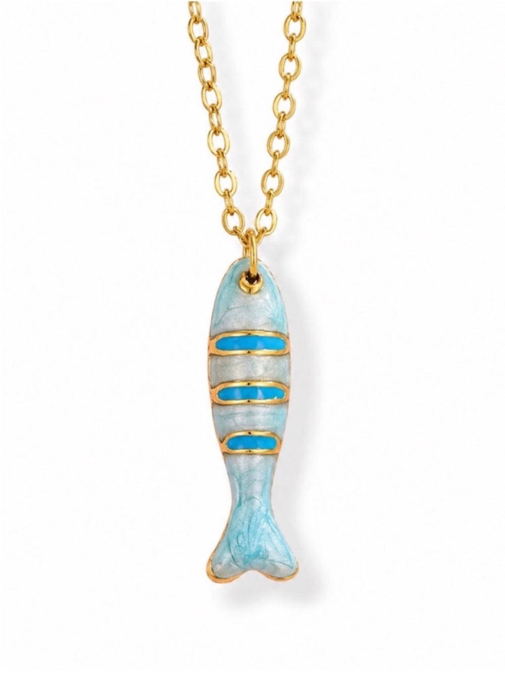 New! Coastal Blue Hand Painted Gold Fish Charm Necklace (4018) NWOT